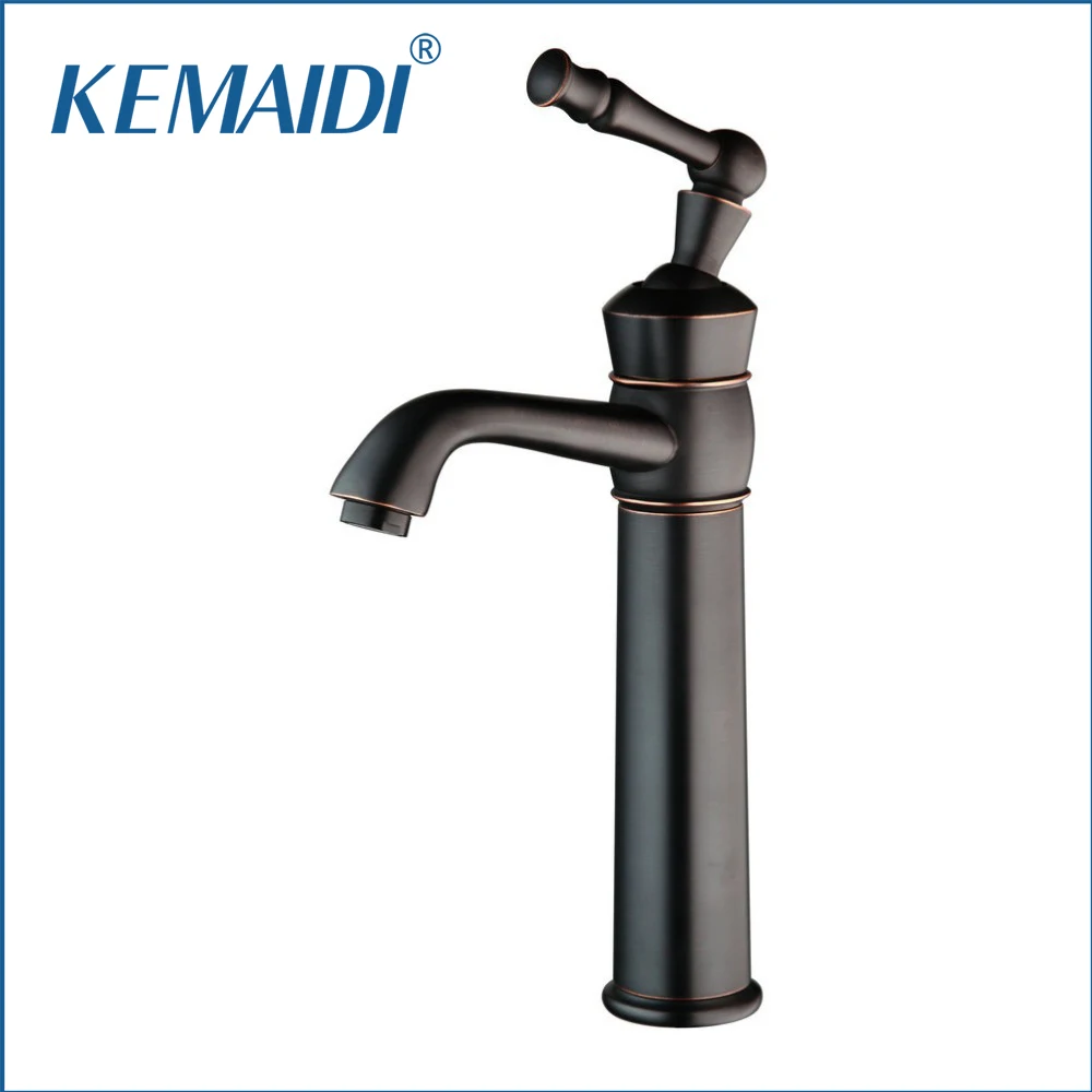 

KEMAIDI Oil Rubbed Bronze Black Bathroom Wash Basin Sink Single Handle Vessel Cold/Hot Mixer Water Faucets Tap Deck Mounted