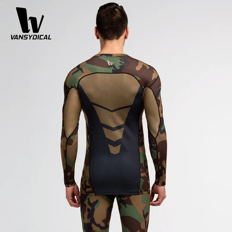 Камуфляжная Мужская компрессионная футболка с длинным рукавом для бега высокая