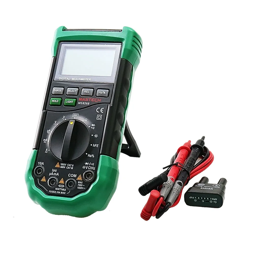 MASTECH MS8261 ЖК-дисплей подсветка цифровой мультиметры AC/DC Вольт Ампер hFE Емкость Сопротивление транзистора тестер метр