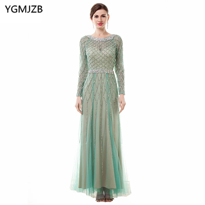 

Соблазнительные вечерние платья, длинное ТРАПЕЦИЕВИДНОЕ ПЛАТЬЕ С Длинным Рукавом и блестками, украшенное бусинами, из фатина, женское офиц...