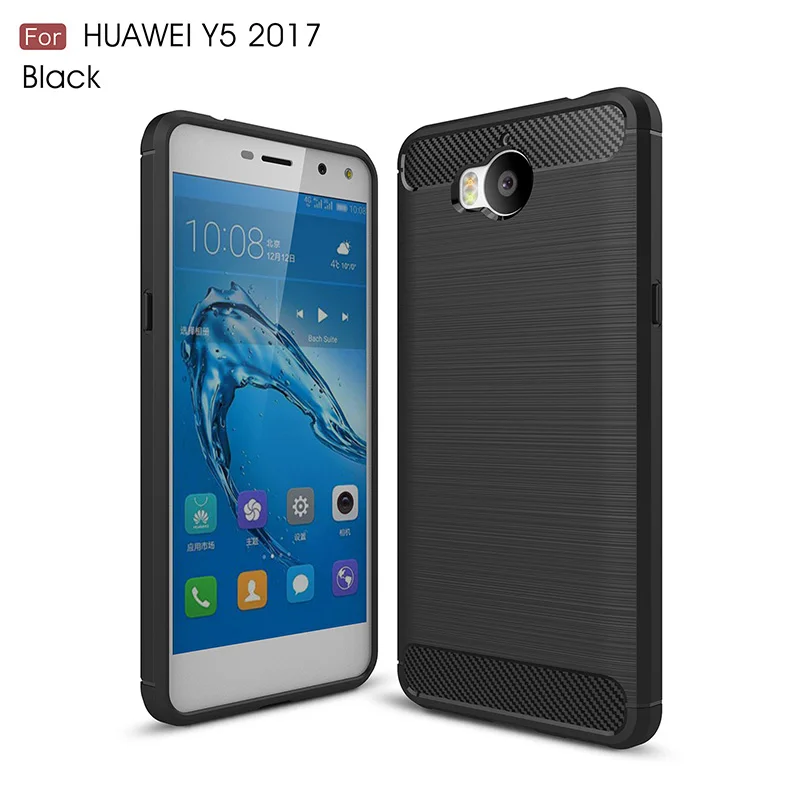 Углеродного волокна матовый Силиконовый чехол на Huawei Y5 2017 бампер случае Дело