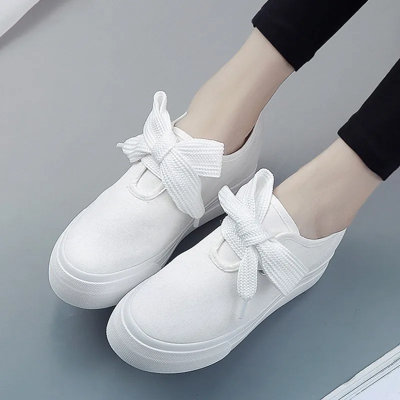 Canvas Platform Sneakers 2022 Fashion Wedge Heel Woman Lace Up Casual Shoes White Womens Vulcanized | Обувь