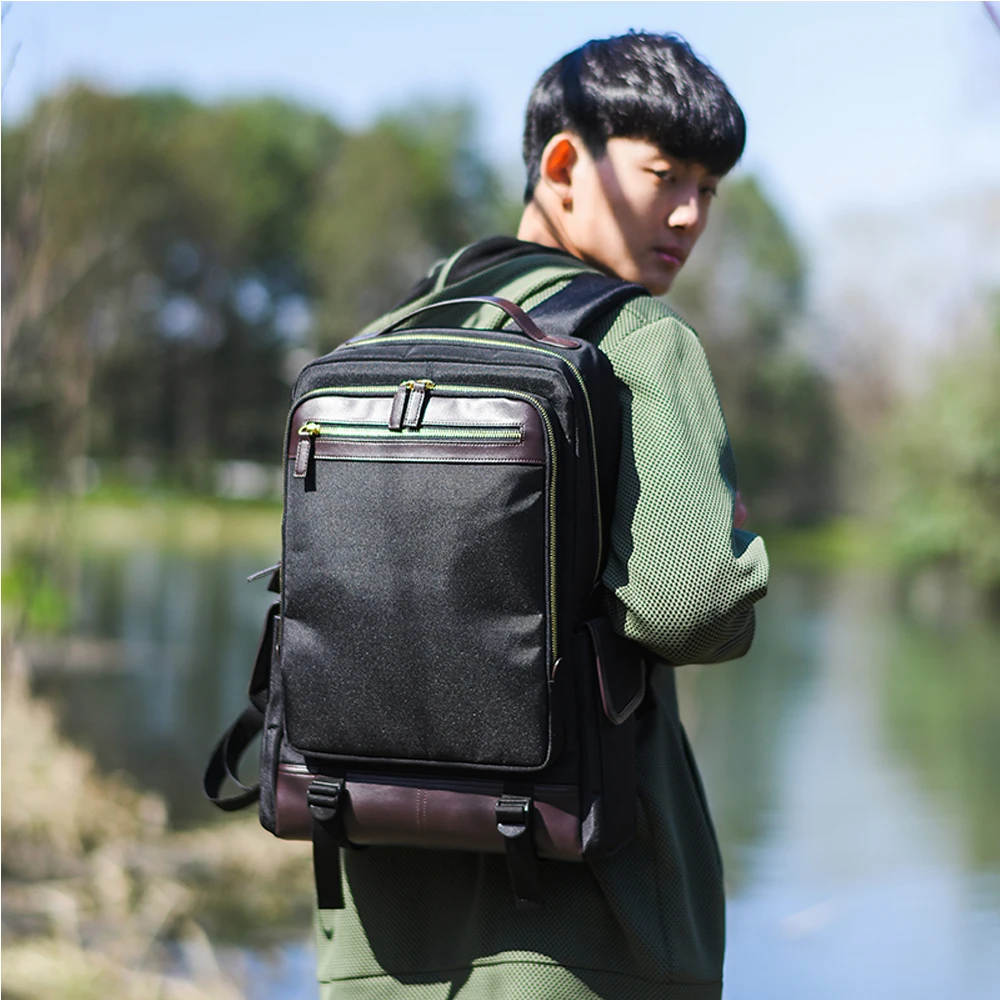 Woodfone нейлон Для мужчин Рюкзак Школьная Сумка кожаная дорожная Mochila