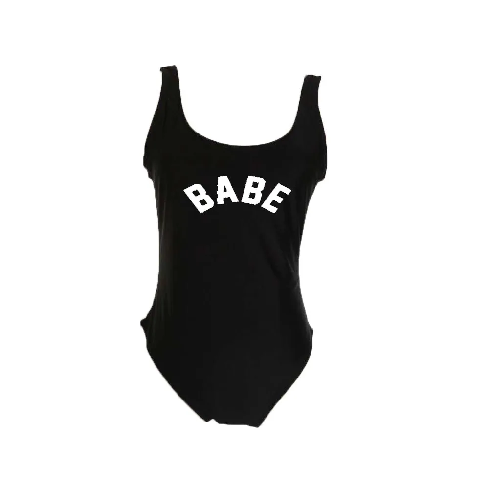 BABE с принтом букв купальник 2018 Новый консервативный высоким вырезом Цельный