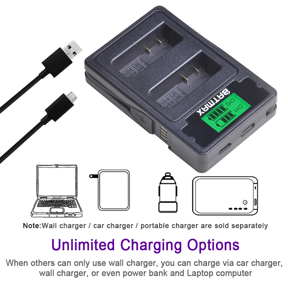 3Pc EN-EL14 EN-EL14a EL14 Battery + LCD USB Dual Charger Type C for Nikon P7800 P7100 D3400 D5500 D5300 D5200 Df. | Электроника