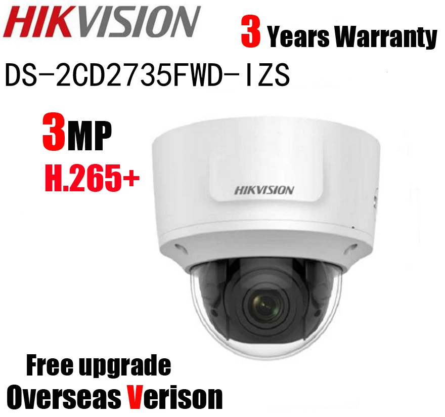 Hikvision ds 2cd2735fwd izs 3mp H.265 + IP67 IK10 купольная IP CCTV Камера WDR переменным фокусным сети