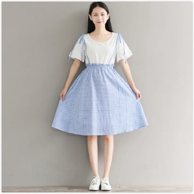 Mori Girl летнее женское милое платье круглый воротник лоскутный плед vestidos De Festa