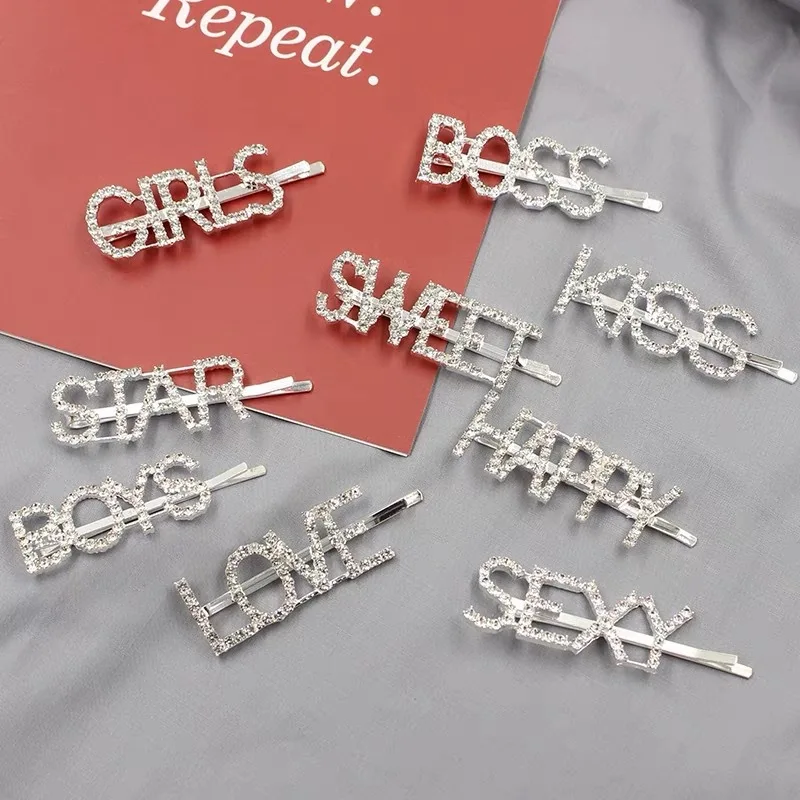 

Fashion Hair Accessories Luxury Crystal Rhinestones Hair Clips Hairpin Letter Hairgrip Headwear for Women Barrette