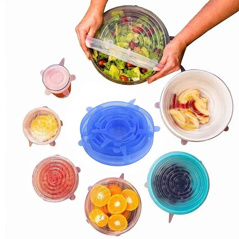 6 шт./компл. силиконовые стрейч горшок крышка чаши для холодильник микроволновая