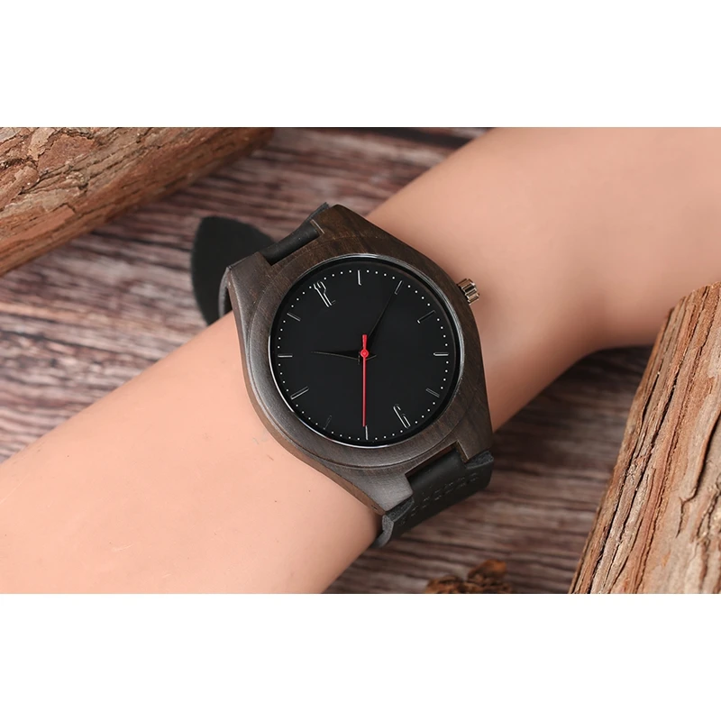 

YISUYA Fashion Nature Wood Wrist Watch Men Analog Sport Bamboo Black Genuine Leather Band Strap For Men Women Gift Relogio Clock
