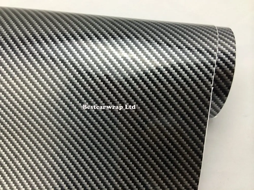 Глянцевый 2D карбоновый черный/серебристый с воздушным пузырьком 150x50 см для