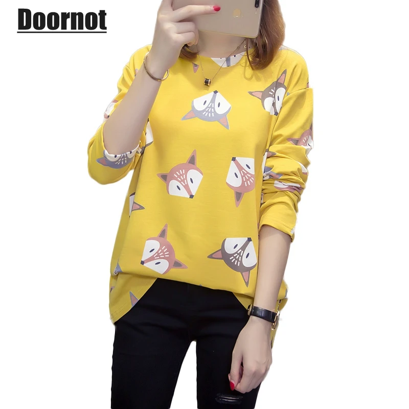 Doornot O-neck Big Tshirt New Autumn Women Casual Loose Long sleeve Fox Plus size Tops Cotton Oversize 3XL 4XL T shirts Tee | Женские