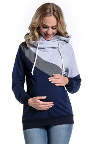 Pregnant Women's Fashion Nursing Hoodies 2018 New Casual Color Patchwork Maternity Breastfeeding Autumn Sweatshirt Top S-2XL | Женская