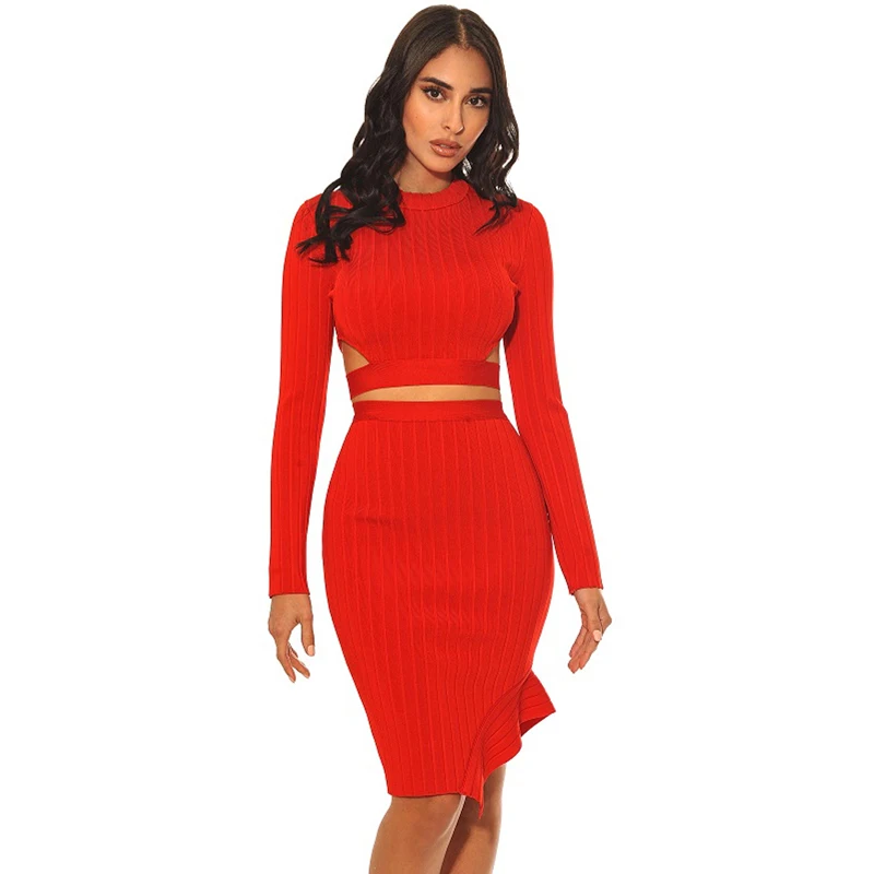 Высокое качество для женщин 2 комплект из двух предметов Бандажное платье 2018
