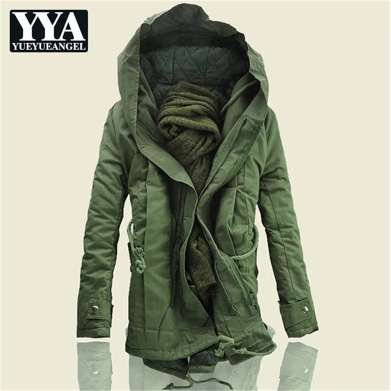 Модные мужские облегающие длинные парки пальто Зимняя Толстая теплая верхняя