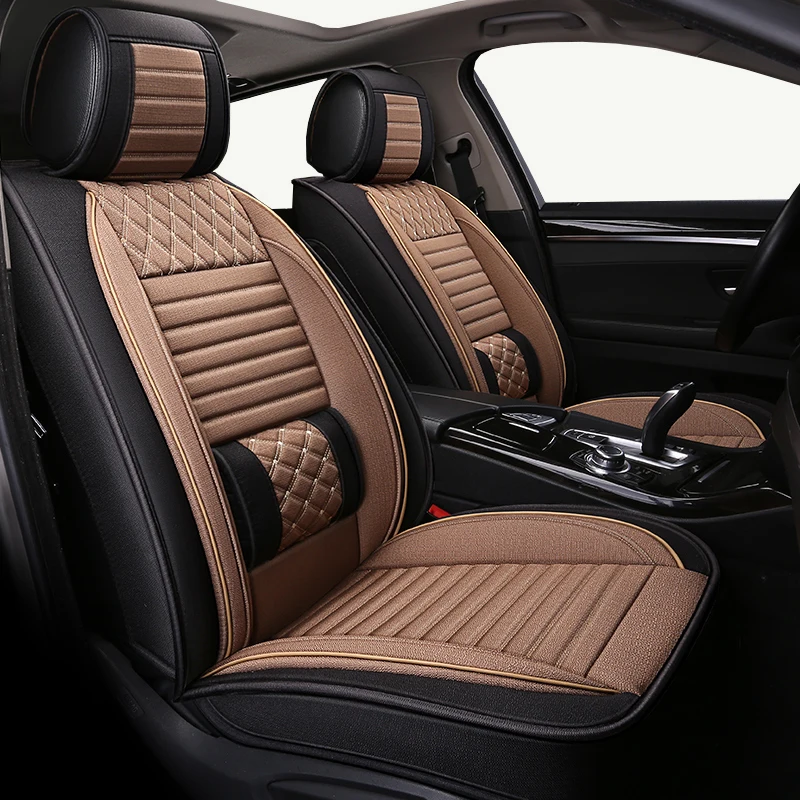 Новый (Передний + задний) льняной универсальный чехол для автомобильных сидений