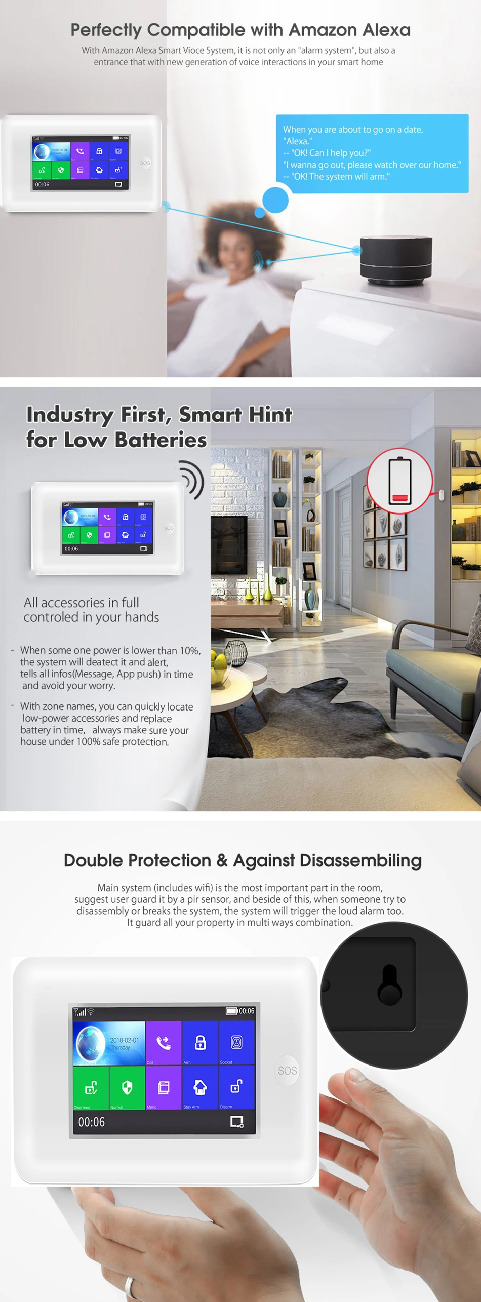 SmartYIBA полный сенсорный экран 4,3 дюймов Wifi GSM беспроводная домашняя охранная сигнализация видео IP камера совместима с Alexa