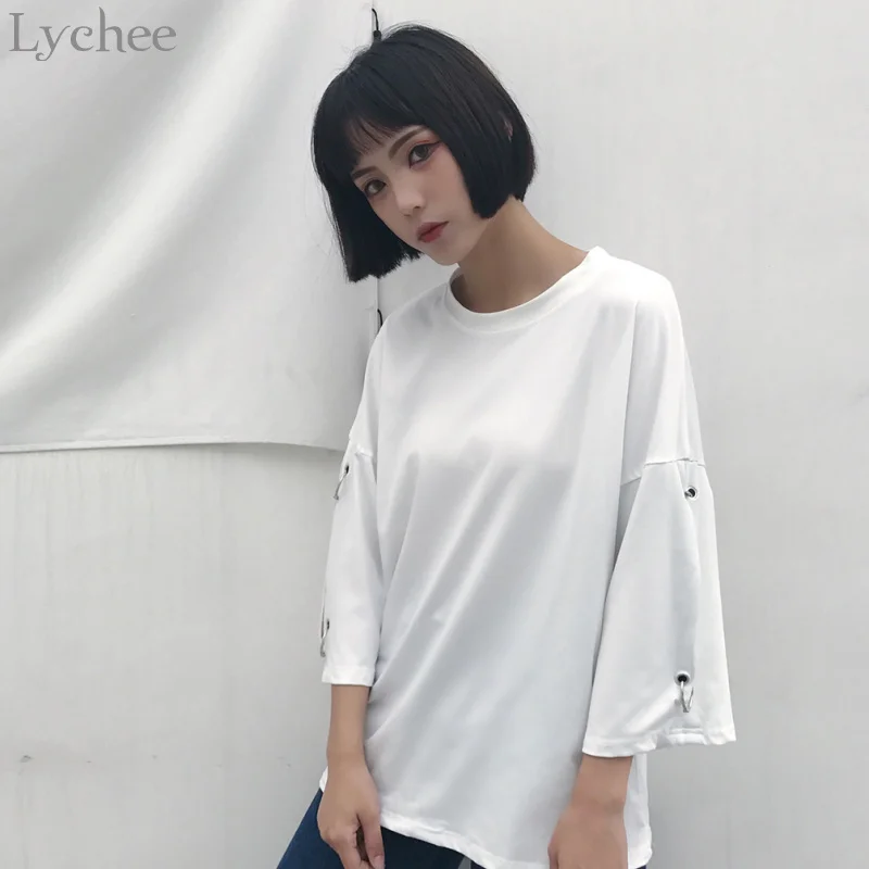 Летняя женская футболка Lychee в стиле Харадзюку Повседневная Свободная с коротким