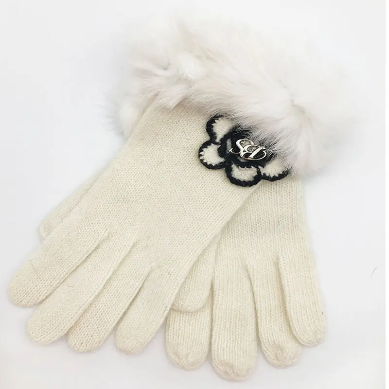 Зимние перчатки женские 2020 новые цветные теплые вязаные с розами корейские