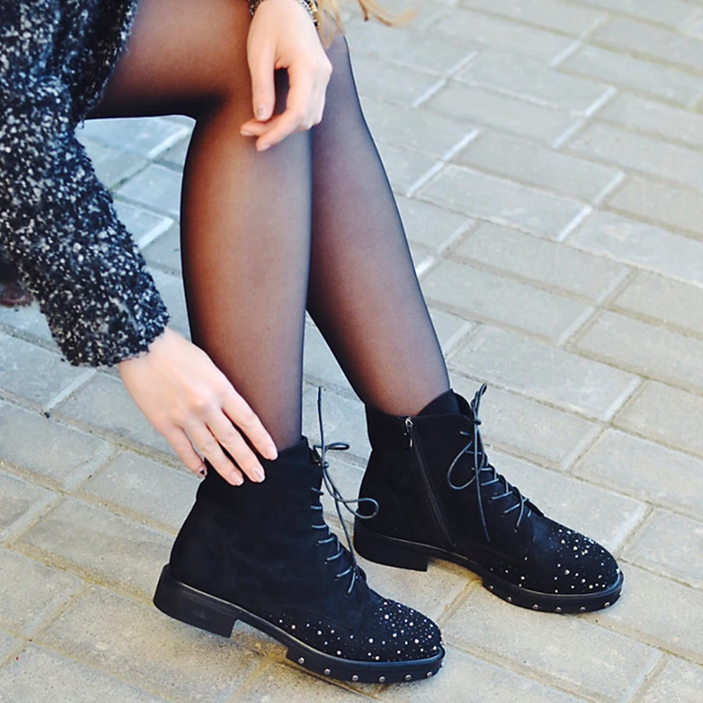 2019 модные ботинки женские Демисезонный ручной работы на низком каблуке замшевые