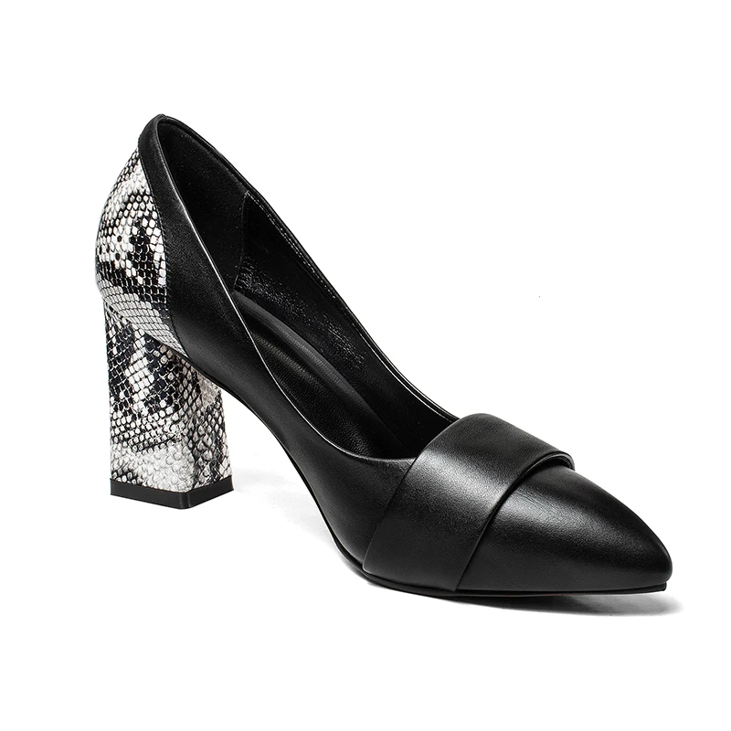 Женские туфли-лодочки ISNOM на толстом высоком каблуке обувь из коровьей кожи с