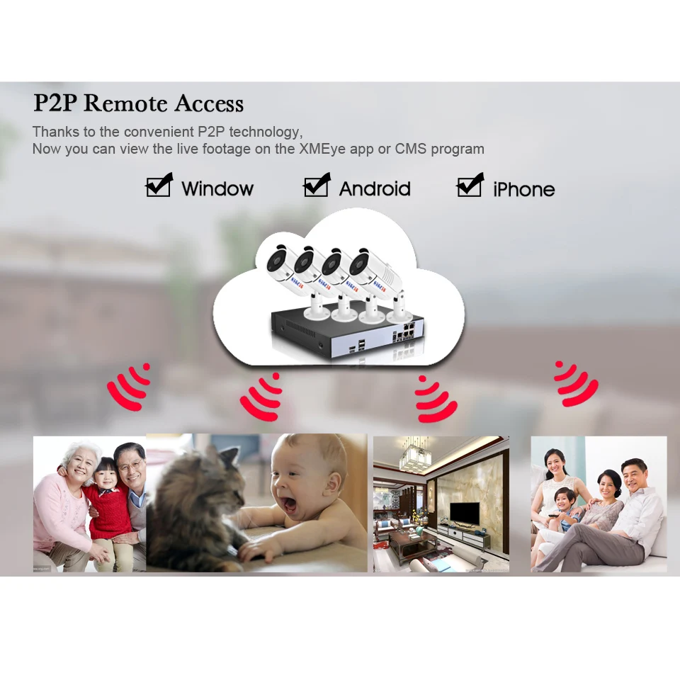 BESDER Full HD 1080P 48V 4CH PoE Kit Система видеонаблюдения с 4 уличными цилиндрическими IP