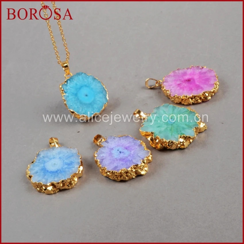 BOROSA бесплатная доставка золотая Радужная солнечная Кварцевая подвеска бусы