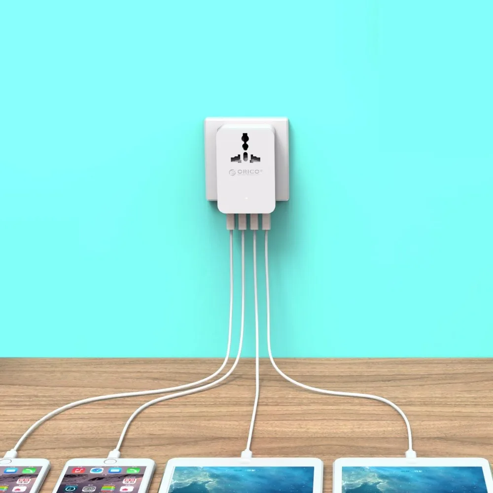 ORICO адаптер для настенного зарядного устройства розетка с 4 портами usb 1 розетка переменного тока 20 Вт дорожный преобразователь-белый
