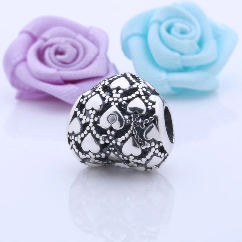 Романтический античный 925 пробы Серебряный клуб Шарм 2017 год Сердце Бусины Fit DIY