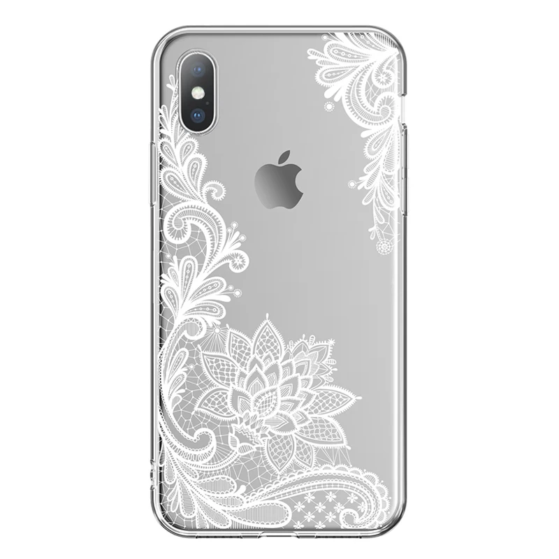 Чехол для телефона Lovebay для iPhone 6, 6s, 7, 8 Plus, X, XR, XS, Max, 5, 5S, SE, роскошный сексуальный кружевной чехол с мандалой и цветами, прозрачный мягкий чехол из ТПУ для iPhone X - Цвет: T2 white