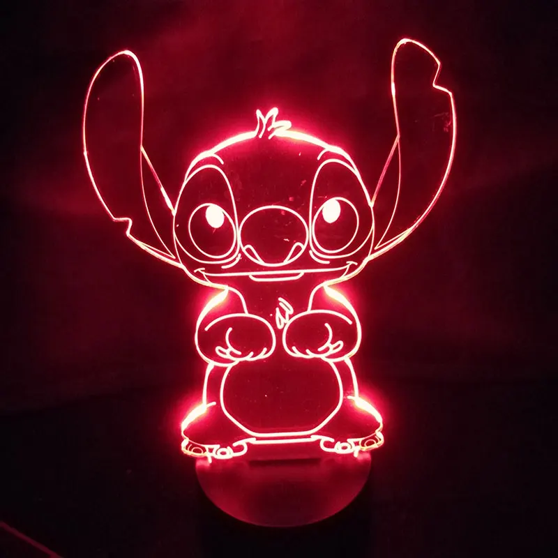 Ститч мультфильм 3D настольная лампа акриловая панель USB кабель 7 цветов изменить