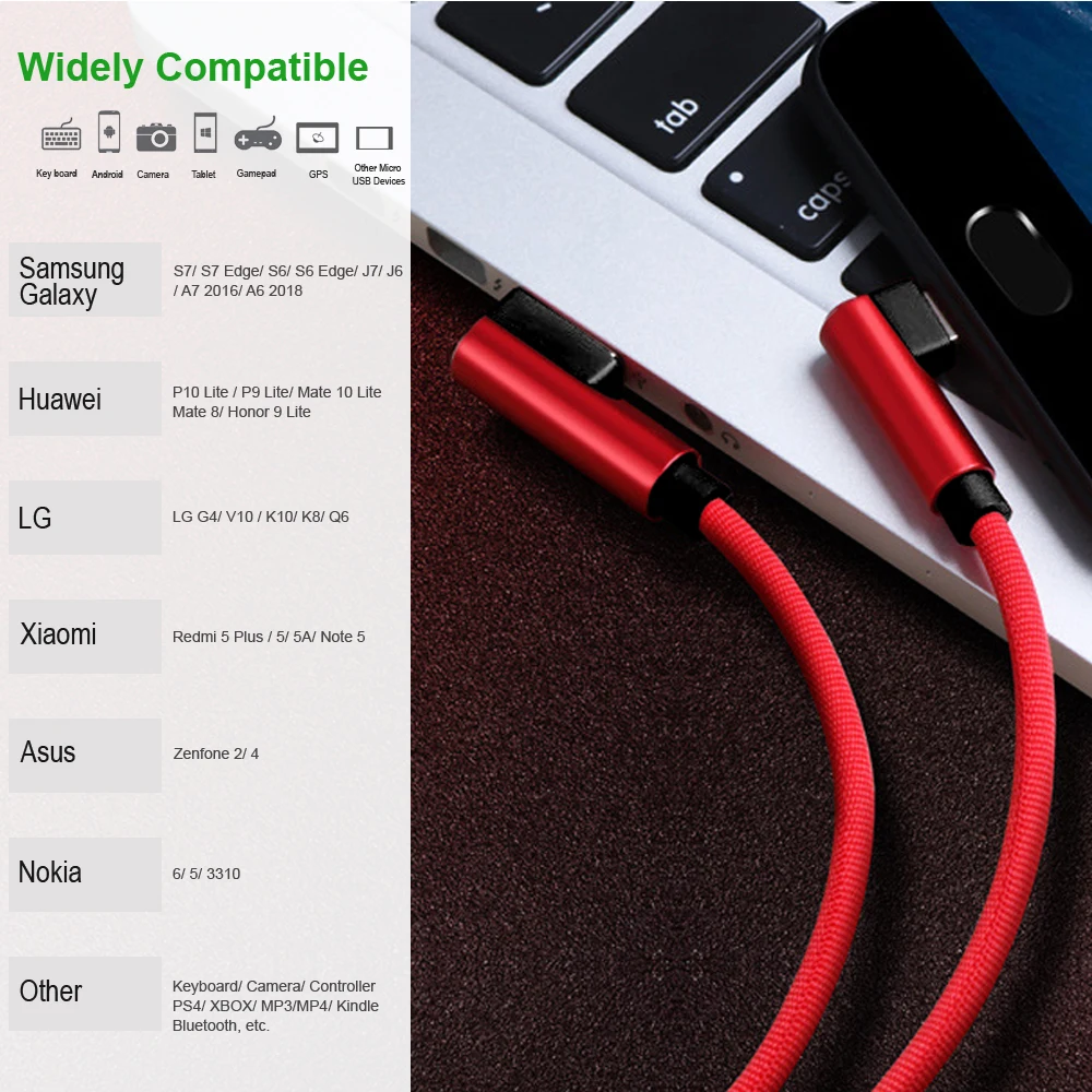 USB Micro зарядный кабель 90 градусов для телефона Android зарядное устройство 5v2.4a xiaomi