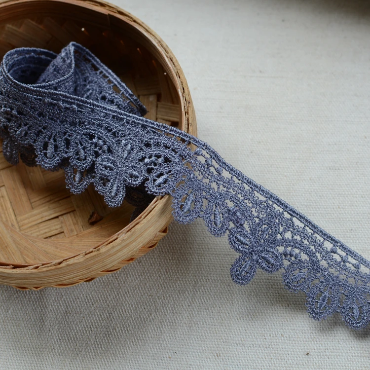 #944 темно серая кружевная лента ручной работы вышитая Водорастворимая отделка