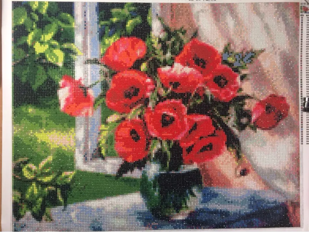 B033 Новая полная квадратная Алмазная вышивка ваза с красными цветами 5d сделай сам