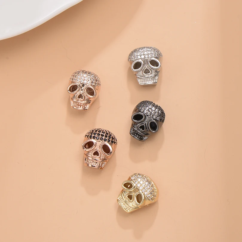 Neovivi Skull Beads for Beadwork Pave White CZ Big Eyes Heart Nose Copper Spacer Bead Jewelry Making DIY Bracelets Connector | Украшения и