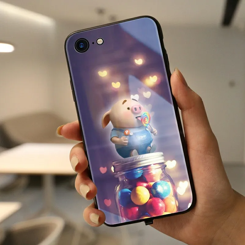 Purple Mofi умный светодиодный светящийся чехол для телефона для Apple iPhone 7 8 Plus чехол s задняя крышка чехол с животными роскошный Силиконовый Модный мультяшный поросенок - Цвет: Purple