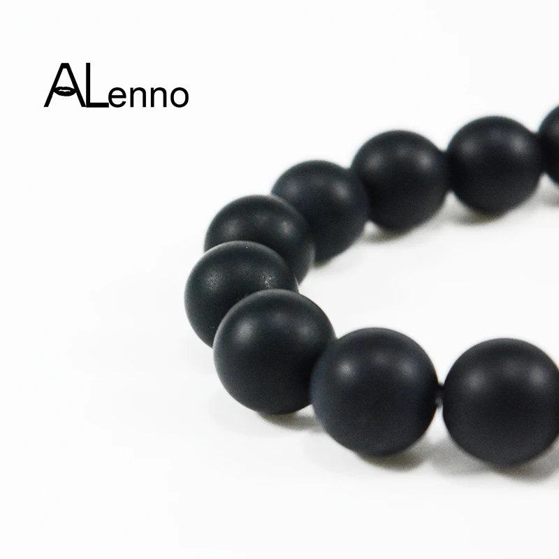 ALenno 10 мм Однотонный черный цвет натуральный скраб Оникс Камень бусина Strand