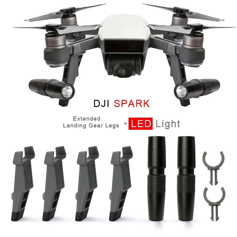 Для DJI Spark 4 шт. Расширенная посадочная Шестерня + 2 комплект светодиодных фар