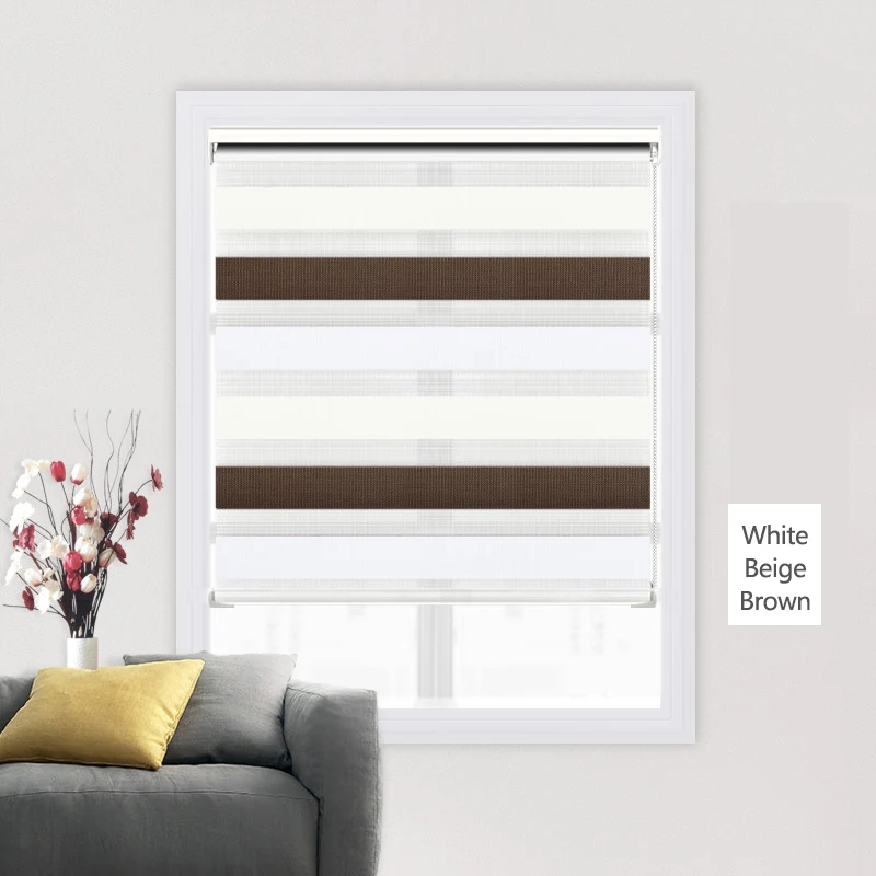 White Beige Brown CASAYA недорогие жалюзи с принтом зебры без сверления дизайн 85% затенение скорости двухслойные жалюзи Зебра Индивидуальный размер жалюзи день ночь - Цвет: White Beige Brown
