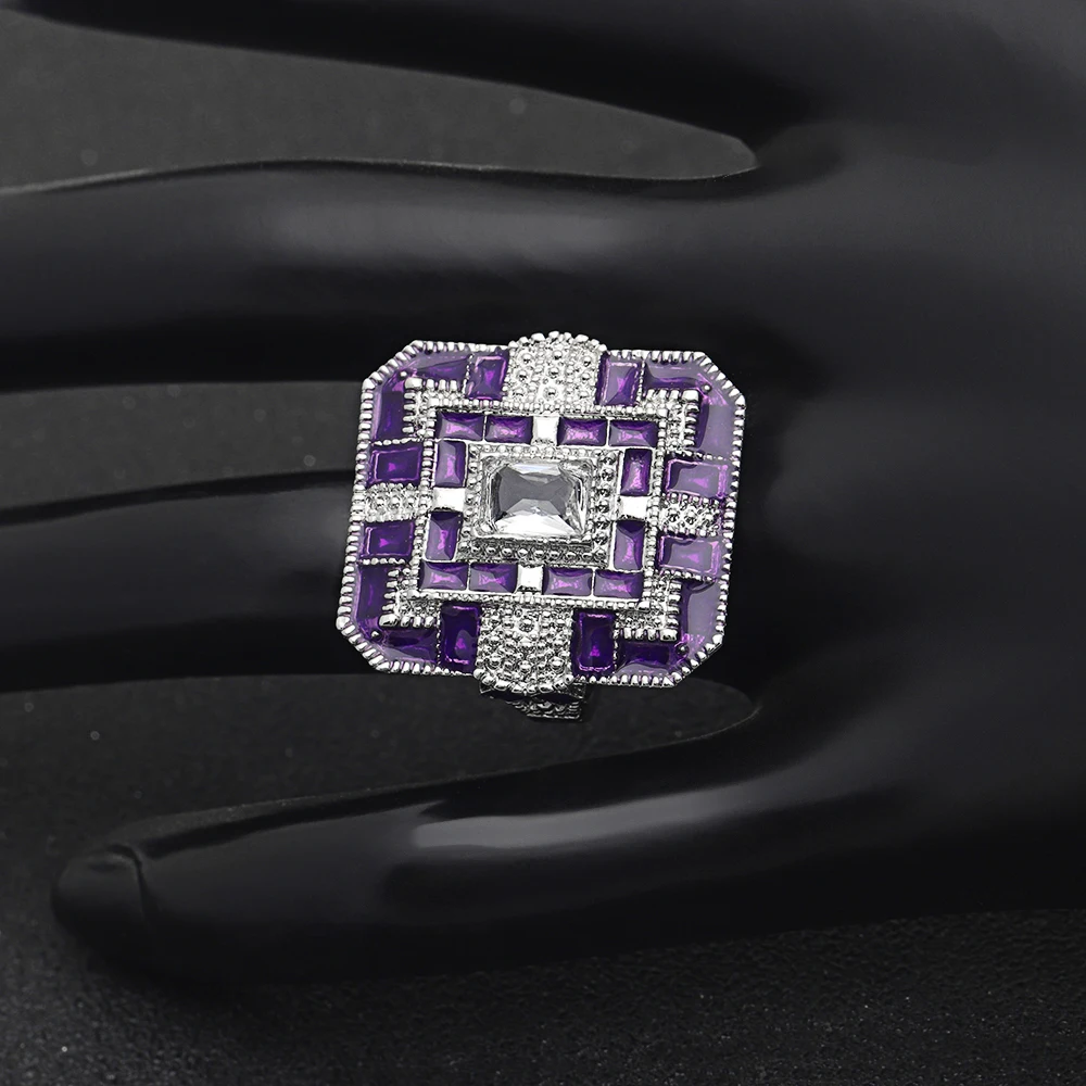 Модное роскошное Большое широкое кольцо очаровательное фиолетовое голубое