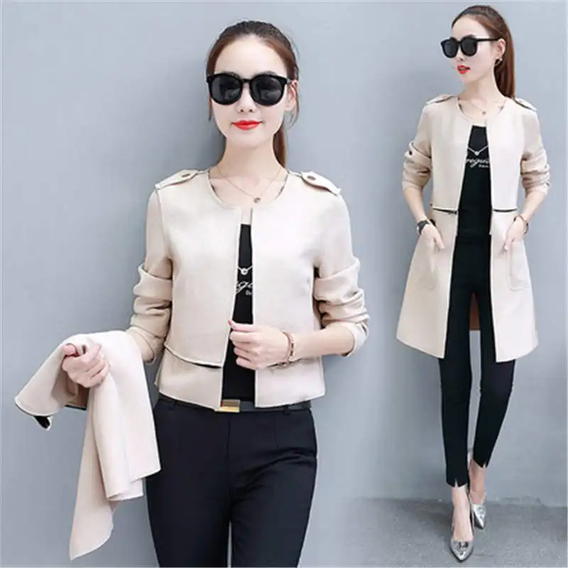 Женский короткий тренчкот с длинным рукавом повседневный облегающий