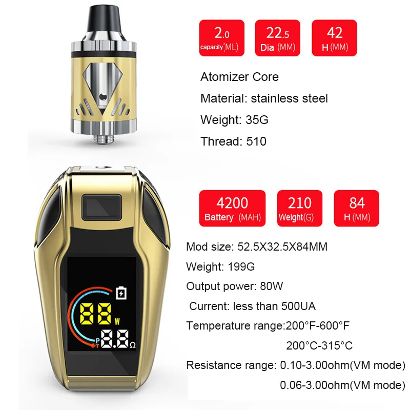 Оригинальный набор электронных сигарет для 80 Вт коробка вейпинга мод вейпер дым
