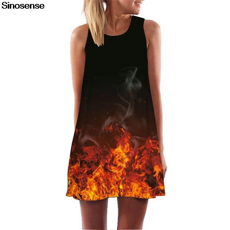 Женское свободное платье повседневное короткое винтажное пляжное с пожарным