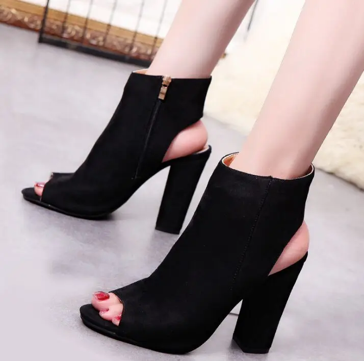 Ботильоны женские из искусственной замши повседневная обувь с открытым носком