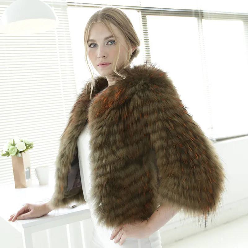 Новое поступление 2017 года модные полоски из натурального меха енота пальто 100%