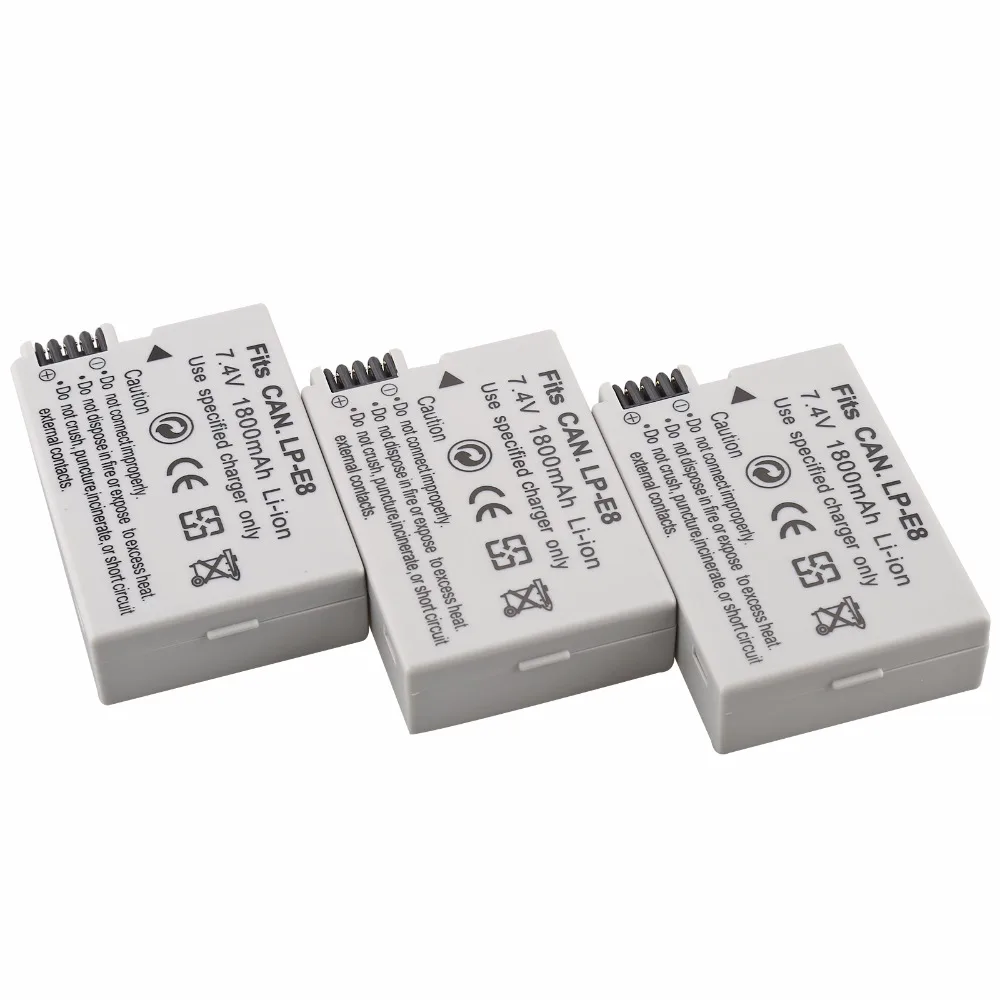 Аккумулятор Probty LP-E8 LP E8 LPE8 для камеры Canon 550D 600D 650D 700D Digital X4 X5 X6i X7i Rebel T2i T3i T4i T5i 3 шт. |