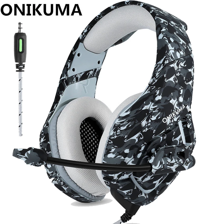 ONIKUMA K1 камуфляж PS4 гарнитура бас Игровые наушники шлем с микрофоном для ПК