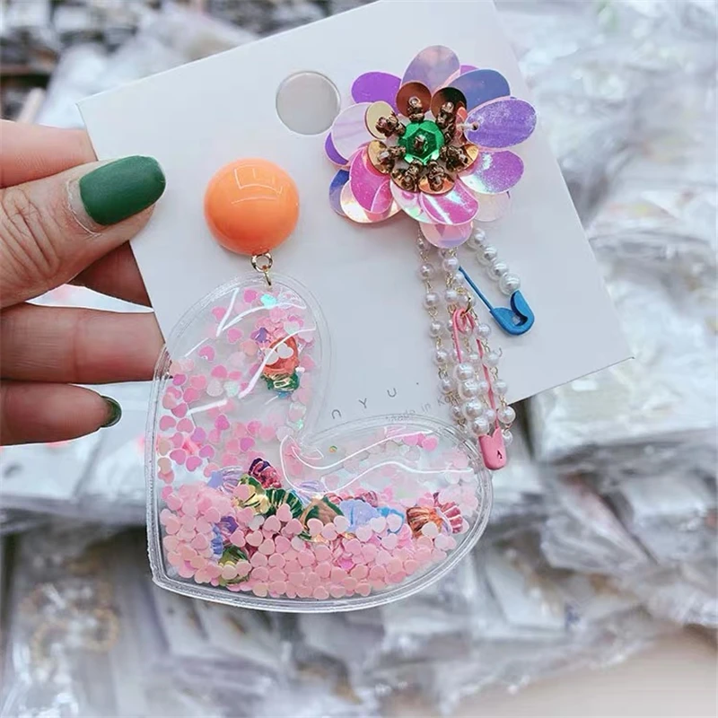 Корейская мода Разноцветные серьги в виде цветка большое сердце акриловые