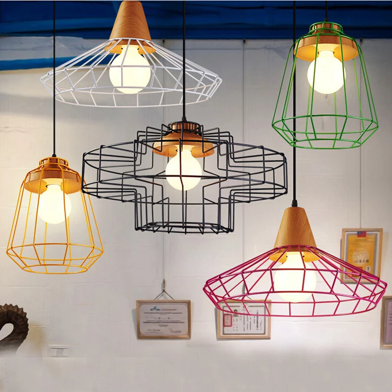 Скандинавские винтажные кованые железные люстры красочные металлические клетки