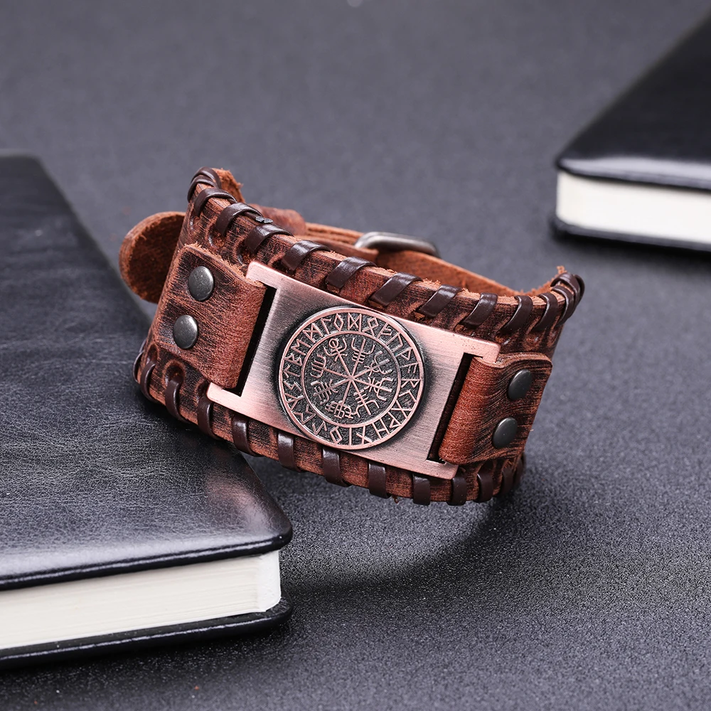 LIKGREAT Viking Vegvisir компас Подвески, браслет, нордические руны, очаровательный браслет для мужчин, Odin черный коричневый кожаный браслет, ювелирные изделия